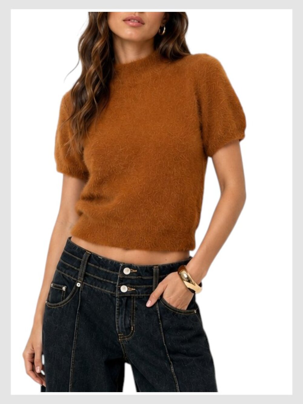Anthropologie Pilcro Rust Eyelash Knit Sweater Short Sleeve S